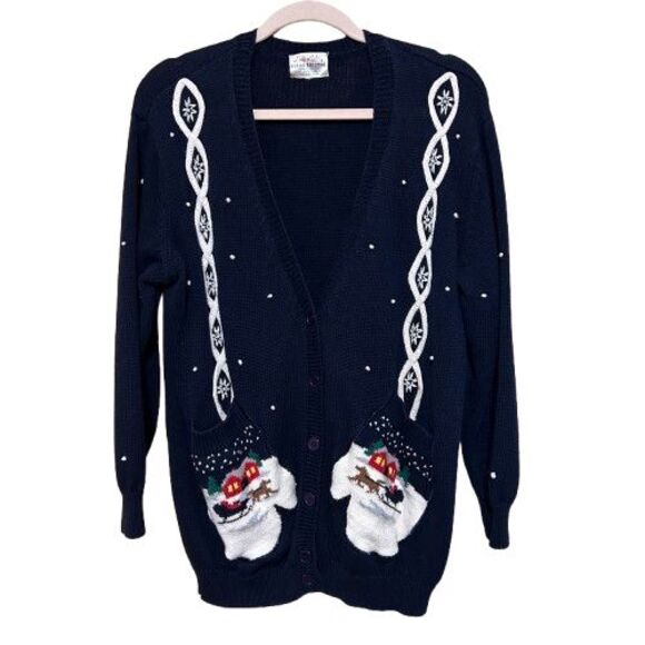 Vintage Susan Bristol Cardigan Sweater Christmas Snowflakes Embroidered Large? - Picture 1 of 8